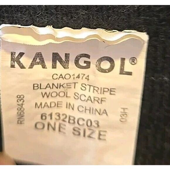 Kangol Black Wool Blanket Stripes Scarf 10.5" x 65" - Picture 7 of 8